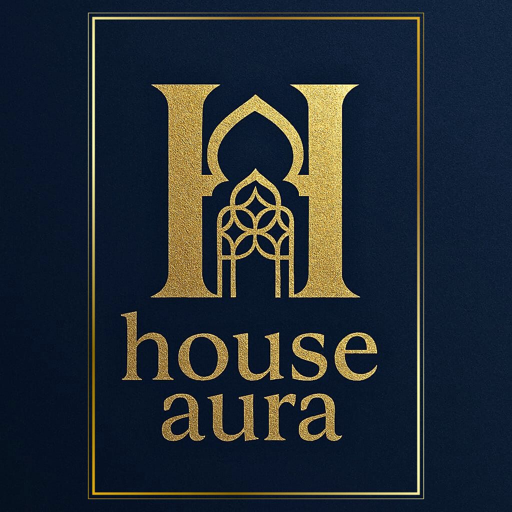 Luxury real estate logo design with gold accents and elegant typography
