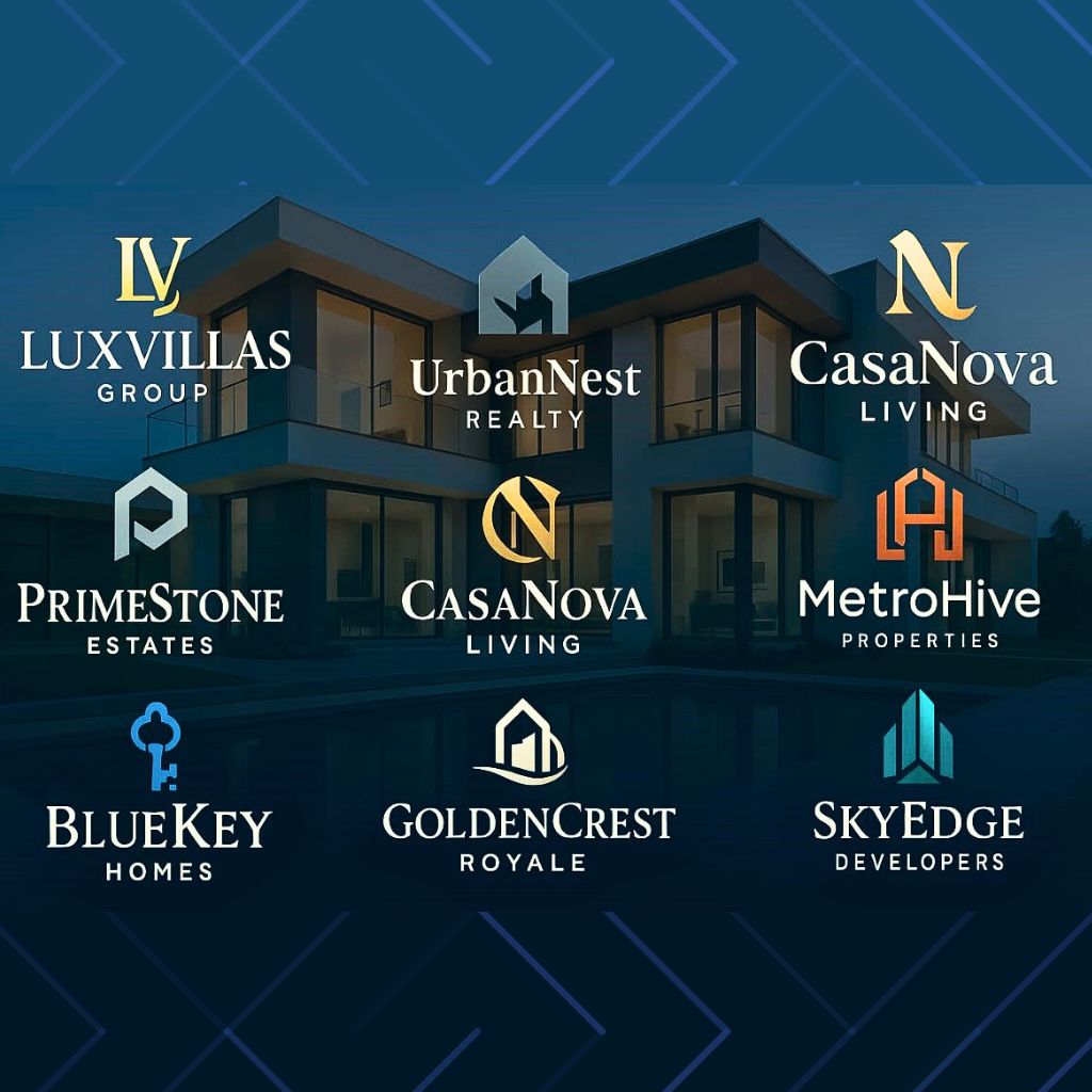 Professional real estate logos for agencies with varied styles and brand names