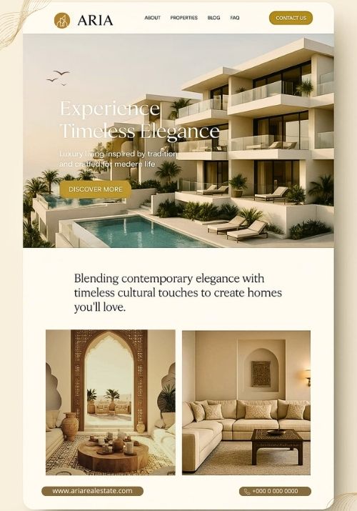Responsive real estate website displayed on multiple devices including desktop and mobile